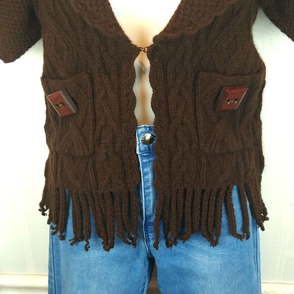 Anthropologie sleeping on snow  brown Wool/ Angora cable knit sweater Vest sz XS - Picture 3 of 13